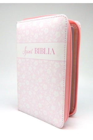 Biblia - Mini - Fehér virágos - Cipzárral