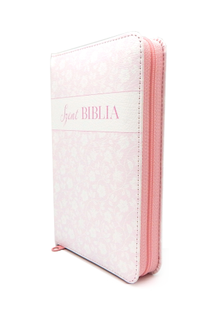 Biblia - Mini - Fehér virágos - Cipzárral